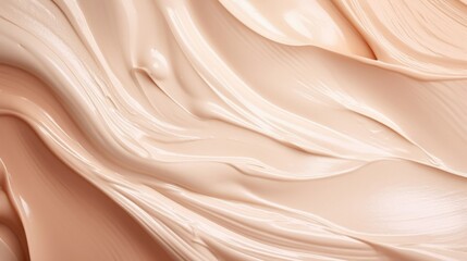 Cosmetic smears of creamy texture on a beige background Beige pastel makeup and beauty product for...