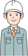 笑顔の建設作業員の男性の上半身イラスト