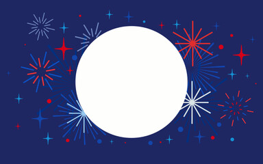 Fototapeta premium Fireworks display, New years fireworks clipart, banner, printable gift card template, wrapper, border, tags, copy space, vector for Xmas, holiday, birthday, party, carnival, 4th of July, I day, USA