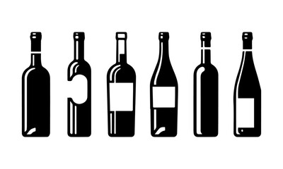 liquor or wine detailed vector or silhouettes set black and white 02