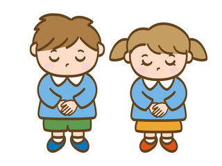 お辞儀をする_ごめんなさいをして謝る男の子と女の子_保育園児_兄妹