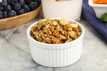 Granola museli cereal for breakfast