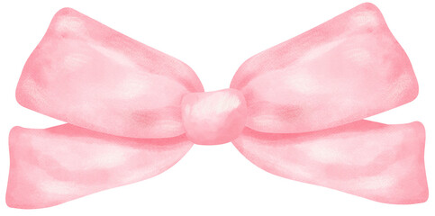 Pink Coquette ribbon bow watercolor - obrazy, fototapety, plakaty
