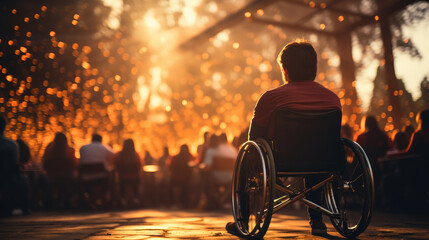 person in wheelchair at night