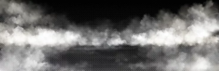 Fototapeten White smoke cloud with overlay effect on transparent background. Realistic border with fog. Vector illustration of smoky mist or toxic vapor on floor. Meteorological phenomenon or condensation. © klyaksun