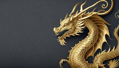 Golden Dragon on dark background. with copy space