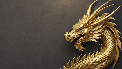 Golden Dragon on dark background. with copy space