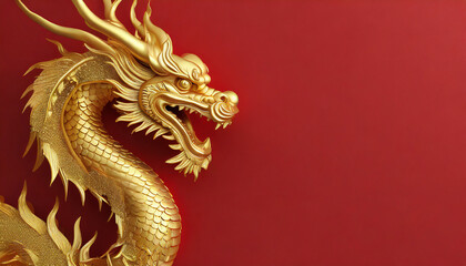 Golden Dragon on red background.