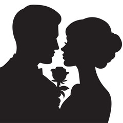 Silhouette of bride and groom on a white background, vector illustration. Silhouette of a man and woman valentine silhouette.