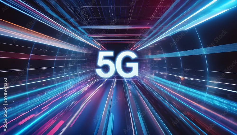 Poster 5g network with abstract high speed technology pov motion blur