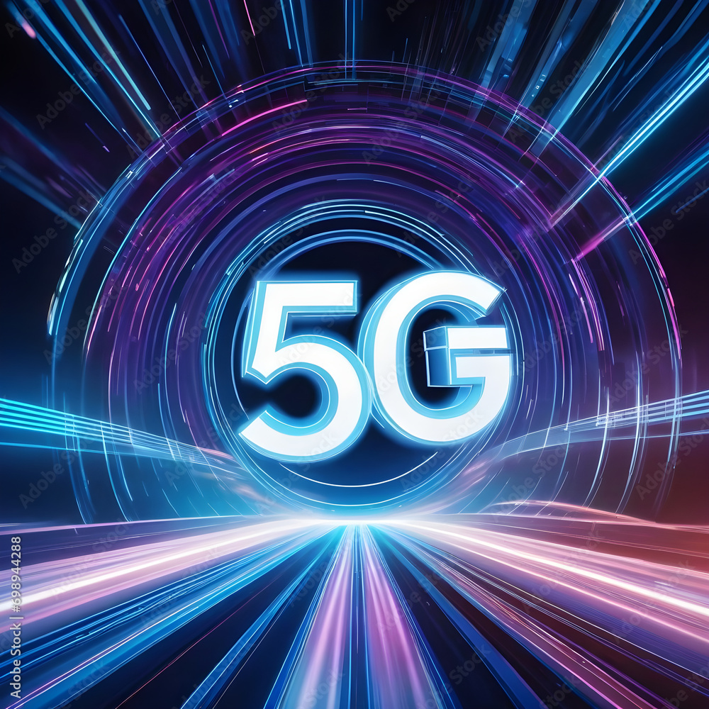 Poster 5g network with abstract high speed technology pov motion blur