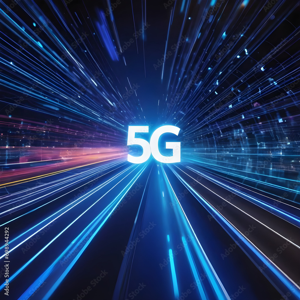 Poster 5g network with abstract high speed technology pov motion blur