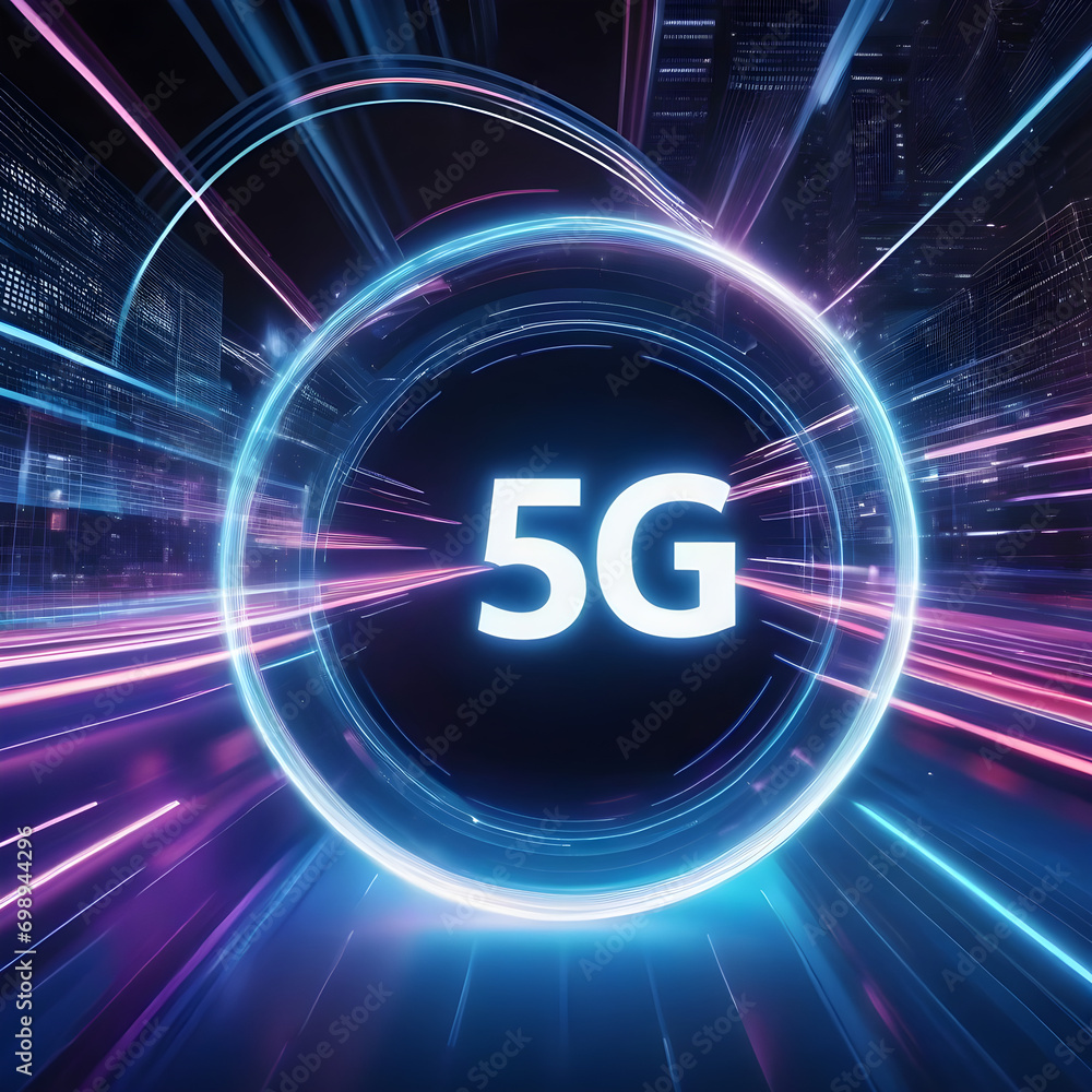 Poster 5g network with abstract high speed technology pov motion blur