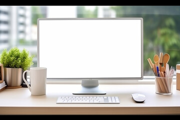 a blank an empty monitor led LCD screen for mockup in office