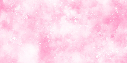 pink abstract clouds watercolor background with bubbles, sparkling glitter bokeh background with blurry particles and clouds, pink Paper textured aquarelle canvas with bokeh.	