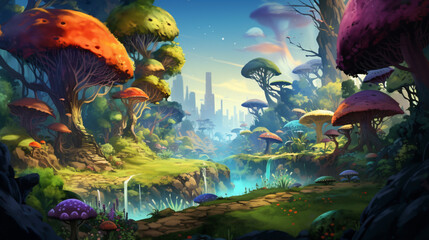 Digital fantasy forest landscape