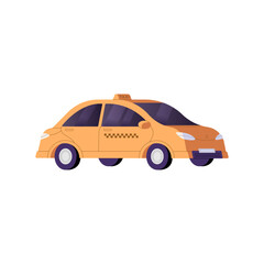 Taxi cab. Yellow car, automobile for work, driver job. Commercial transport. Urban public vehicle. City service of passengers delivery. Flat isolated vector illustration on white background