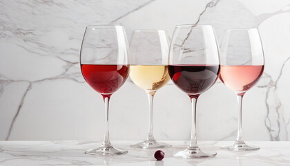 Red, Pink and White Wine on White Background