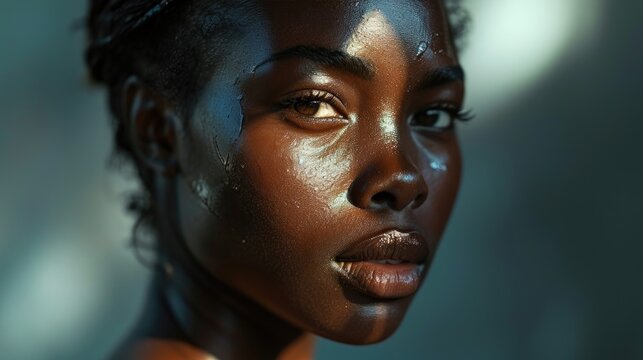Black Woman Portrait with Radiant Skin and Ethereal Glow
