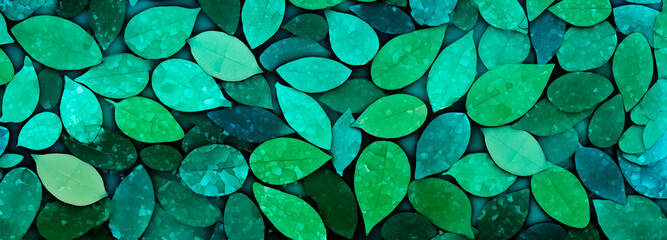 variety of green leaves with a circular pattern overlay, creating a textured mosaic of nature in...