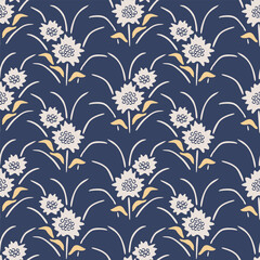 Japanese Flower Leaf Motif Vector Seamless Pattern