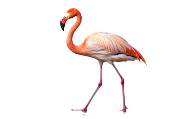 Flamingo Bird Walking On a White or Clear Surface PNG Transparent Background.