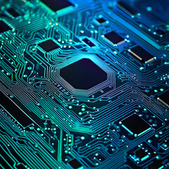 Fototapeta premium Printed circuit board/Abstract technological background made of different element printed circuit board. Depth of field effect and bokeh can be used as digital dynamic wallpaper