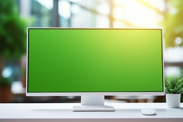 a blank an empty monitor led LCD screen for mockup in office - obrazy, fototapety, plakaty