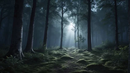 Foto op Plexiglas Fantasie landschap An unknown mysterious forest,  jungle, nature, ai generative
