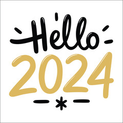 Hello 2024. Hand drawn lettering on white background. illustrator vector