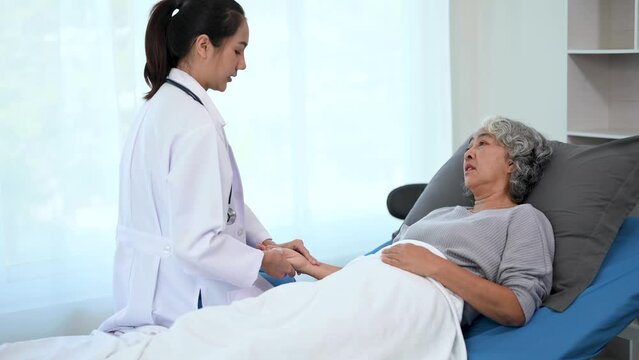 Senior woman being examined by a doctor in clinic. background
