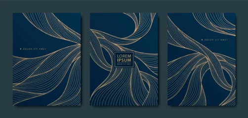 Foto op Plexiglas Vector luxury wave patterns, abstract golden and black art design. Art deco fancy texture, liquid cards, flow brochures © marylia17