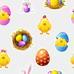 Seamless pattern with stickers for Easter