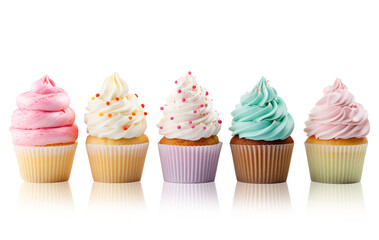 Set of different delicous cupcakes isolated on transparent, png