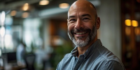 Obraz premium man smiling and standing in an office, generative AI