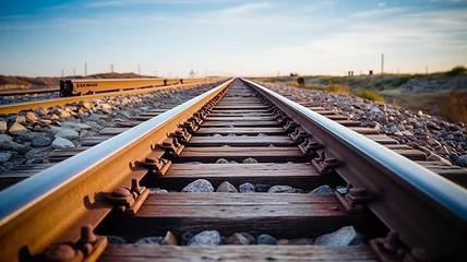 Fotobehang Low-angle shot of railway tracks © Samvel