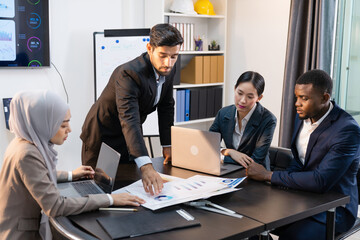 Business team people discussing documents and ideas at meeting