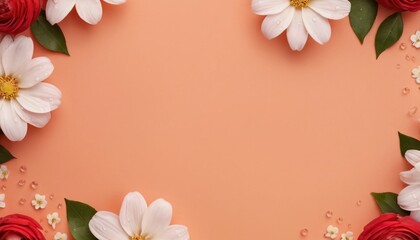 Fototapeta na wymiar A frame of flowers on a beige background