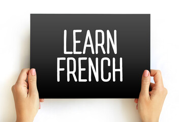 Learn French text on card, concept background