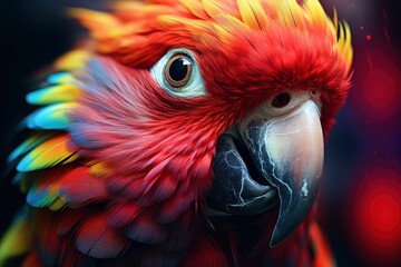 Close-up photo of colorful scarlet macaw (Ara macao) bird, family Psittacidae (parrot)