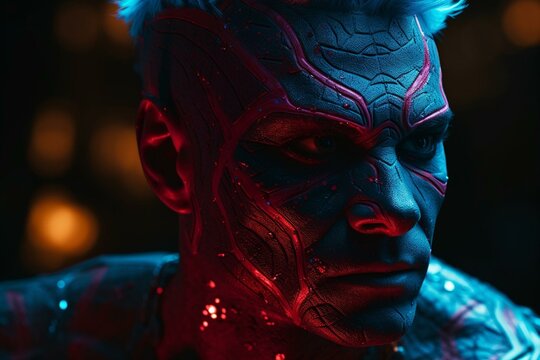 Vibrant backdrop featuring superhero visage. Generative AI