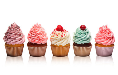 Collection set of tasty cupcakes isolated on transparent, png