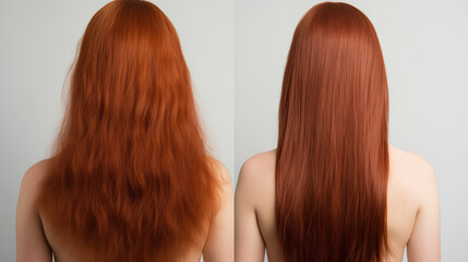 Fototapeta premium Hair before and after treatment, sick, cut and healthy hair.