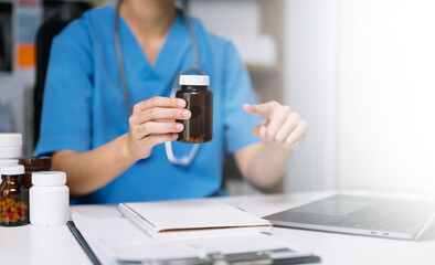 Doctors explain the use of medication to patients. healthcare and medical concept. .