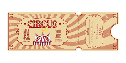 Vintage label with a stamp. Old circus ticket. Vector ticket in retro style. © Erik