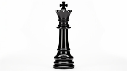 Fototapeta na wymiar Strategic Power Play: Black Chess Queen Dominates on White Background, Symbolizing Victory and Leadership in a Minimalist Design