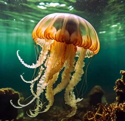 Beautiful jellyfish swimming under the water