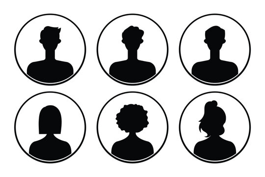 Set of silhouettes of men and women on a white background.