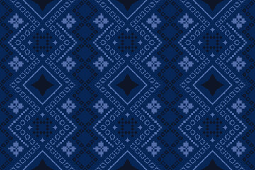 Indigo navy blue geometric traditional ethnic pattern Ikat seamless pattern border abstract design for fabric print cloth dress carpet curtains and sarong Aztec African Indian Indonesian