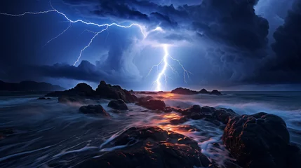 Türaufkleber Incredible storm with intense lightning © Fauzia